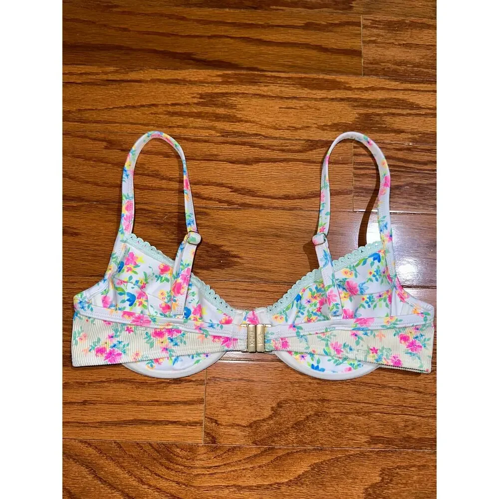 Kulani Kinis Ditzy Floral Ribbed Underwire Swim Bikini Top Size S